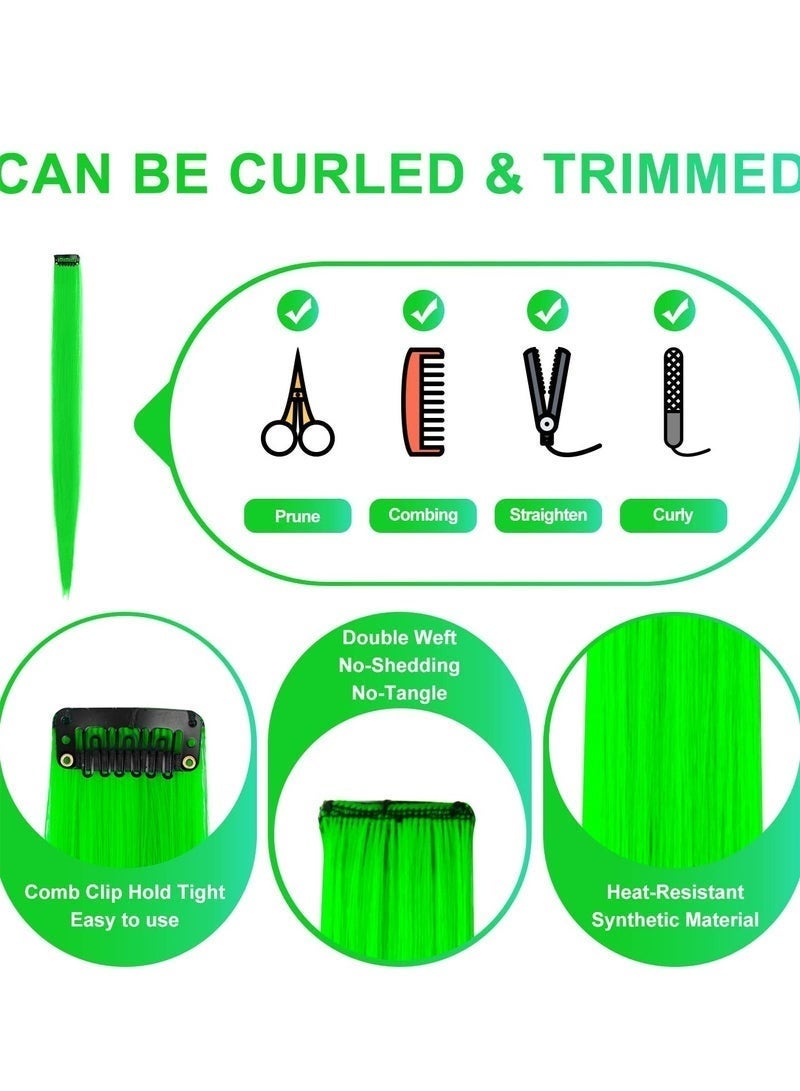Bukela 22 inch Colored Hair Extensions Straight Hairpiece, Multi-colors Party Highlights Clip in Synthetic Hair Extensions (10 PCS Green) - Image 2